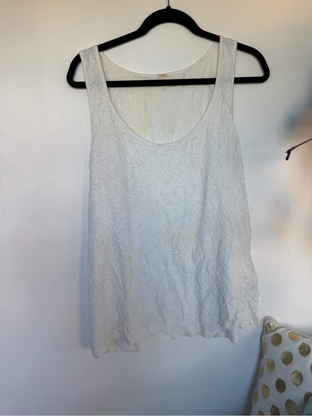 Women's Jcrew White matte sequin Scoop Neck Tank Top